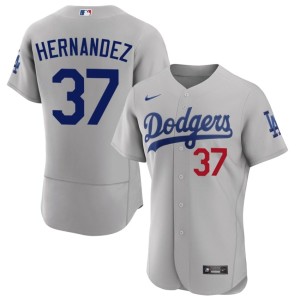 Gray #37 Authentic L.A. Dodgers Teoscar Hernandez Mens Jerseys 566659-800