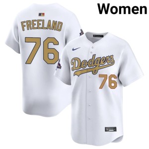 White #76 Embroidery L.A. Dodgers Women's Alex Freeland 2026 Gold Collection Jersey 886093-898