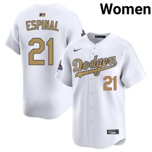 White Los Angeles Dodgers Women Santiago Espinal 2026 Gold Collection Official #21 Jersey 898865-215