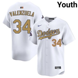 White 2026 Fernando Valenzuela L.A. #34 2026 Gold Collection Youth Jerseys 503435-127