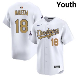 White Kenta Maeda Game Dodgers #18 2026 Gold Collection Youth Jersey 238153-300
