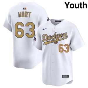 White Youth LA Dodgers 2026 Gold Collection #63 Stitched Kyle Hurt Jerseys 227552-539