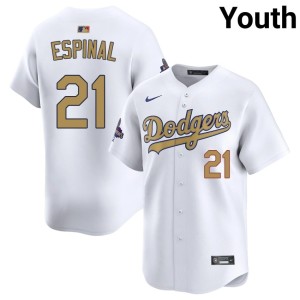 White Youth The Dodgers Santiago Espinal Popular 2026 Gold Collection #21 Jerseys 746212-909