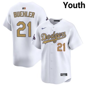 White 2026 Gold Collection Walker Buehler Youth Embroidery #21 The Dodgers Jersey 243980-633